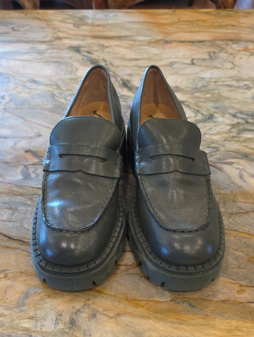 Free People Olive Green Leather Penny Loafers